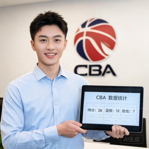 CBA数据分析师陈晨，年轻有活力，手持平板